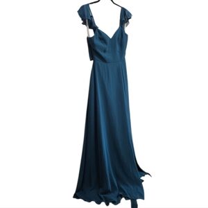 NWT! Azazie Elegant Peacock Blue Evening Gown Maxi Floor Length A2 Medium*